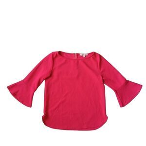 Green Envelope Pink Red Boat Neck Flare Bell Sleeve Business Casual Blouse Small